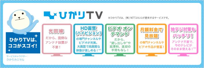 SoftBank 光のオプションサービス、「ひかりTV」ならアンテナ設置不要で、様々な専門チャンネルやビデオ作品が月額料金で見放題。